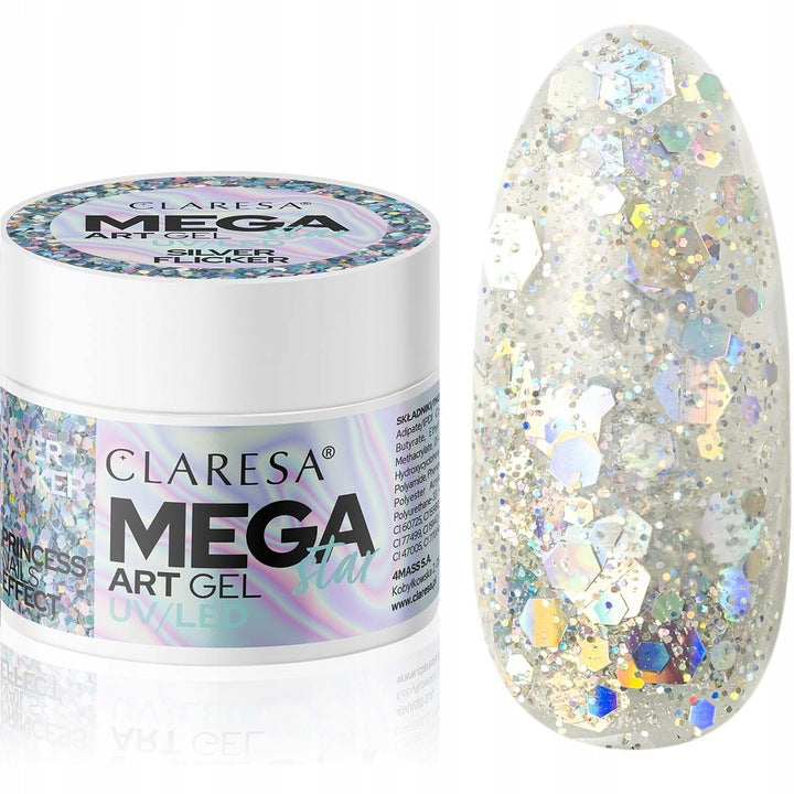 Claresa gel na zdobení Megastar Silver Flicker 10 g