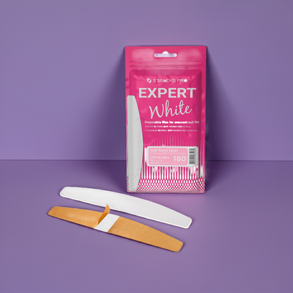 Jednorázové bílé pilníky na půlměsícový pilník na měkké pěnové vrstvě EXPERT 40 zrnitost 180 (30 ks) - STALEKS