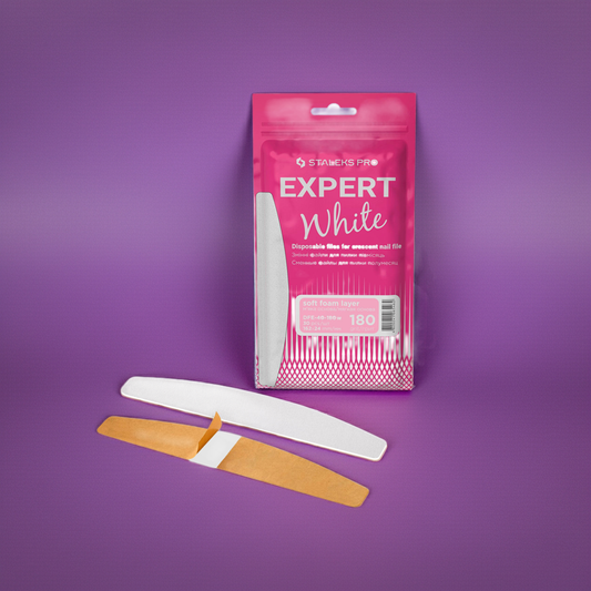 Jednorázové bílé pilníky na půlměsícový pilník na měkké pěnové vrstvě EXPERT 40 zrnitost 180 (30 ks) - STALEKS
