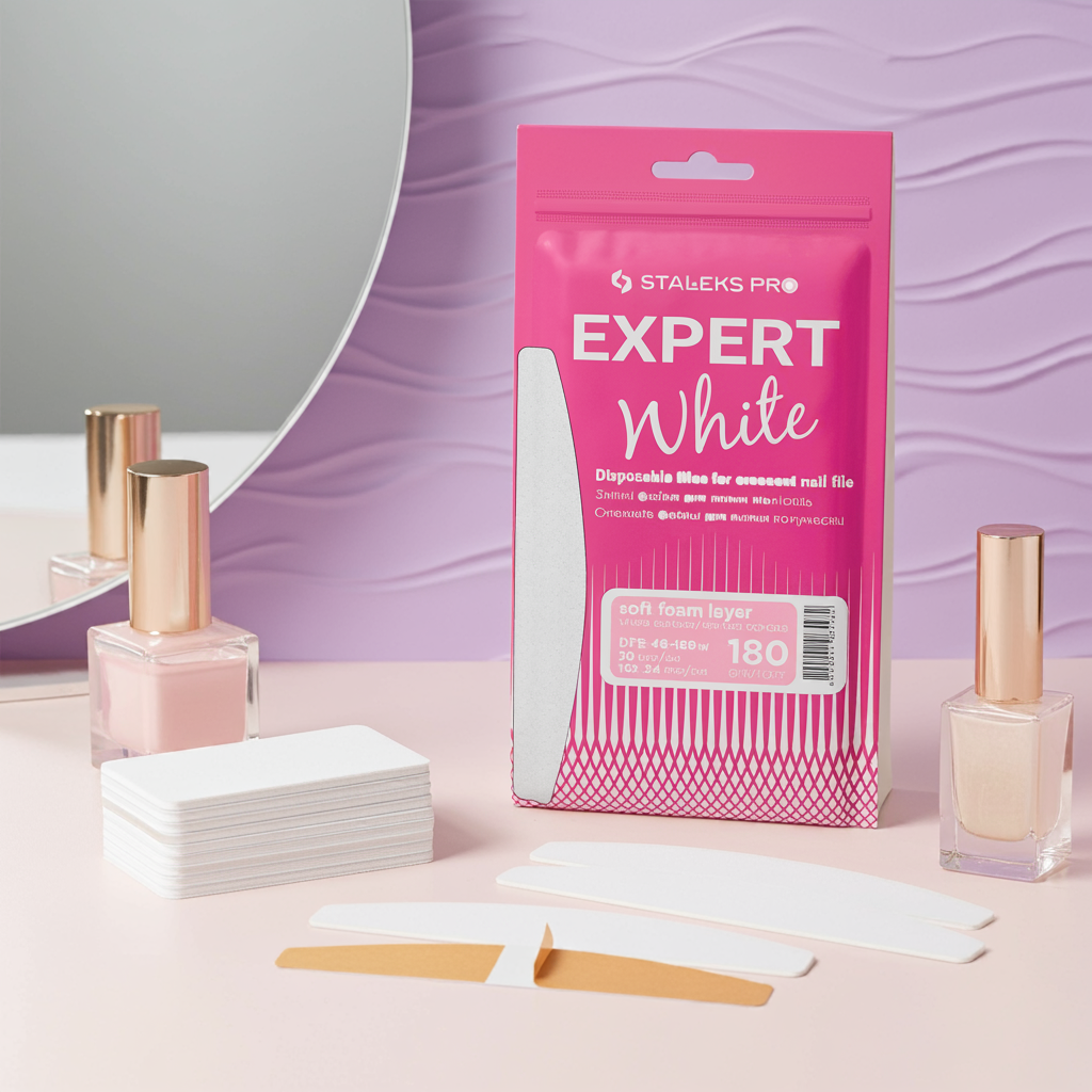 Jednorázové bílé pilníky na půlměsícový pilník na měkké pěnové vrstvě EXPERT 40 zrnitost 180 (30 ks) - STALEKS