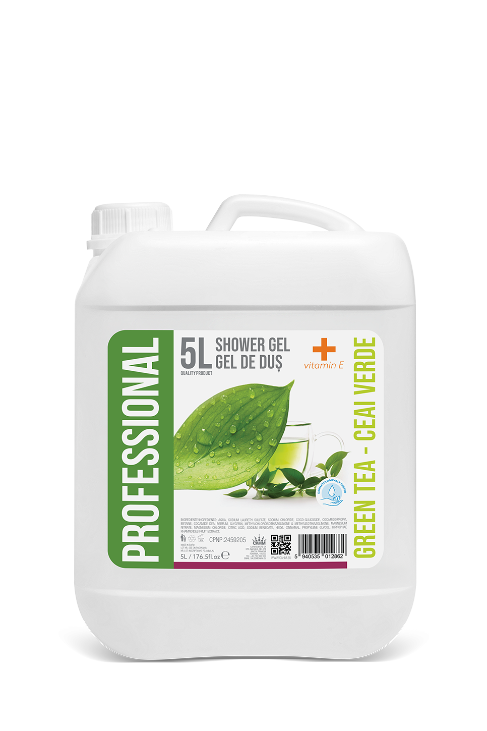 Professional Shower gel Green Tea + Vitamin E, 5L Canister - PROFESSIONAL