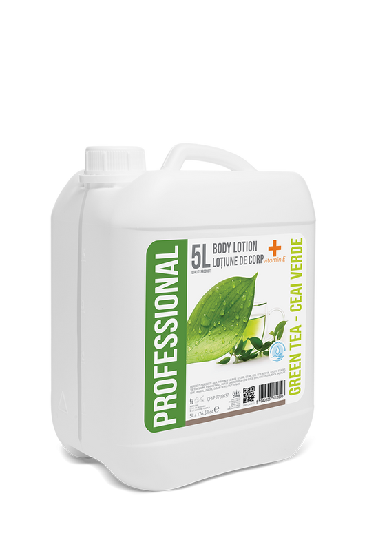 Profesionální tělové mléko 5L – Zelený čaj + Vitamin A, 5L Kanystr – PPROFESSIONAL