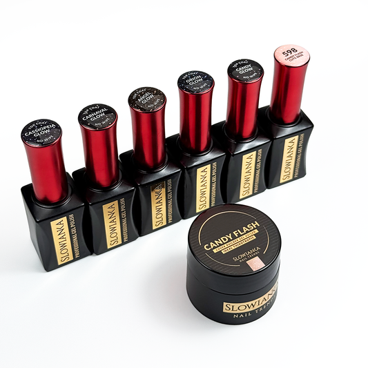 SLOWIANKA Set aus 5 Glow Top Coats, Base und 15g Gel Candy Flash