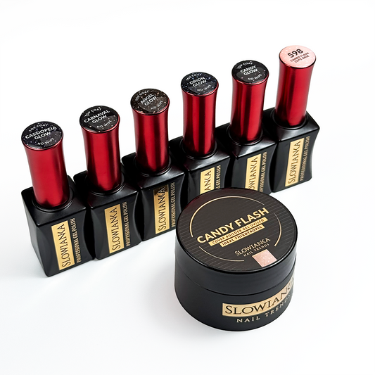 SLOWIANKA Set aus 5 Glow Top Coats, Base und 50g Gel Candy Flash