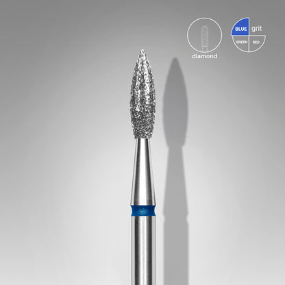 Diamond nail drill bit pointed flame blue EXPERT head diameter 2,3 mm / working part 8 mm - STALEKS