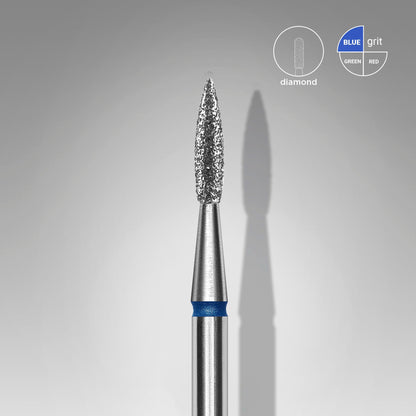 Diamond nail drill bit pointed flame blue EXPERT head diameter 1,8 mm / working part 8 mm - STALEKS