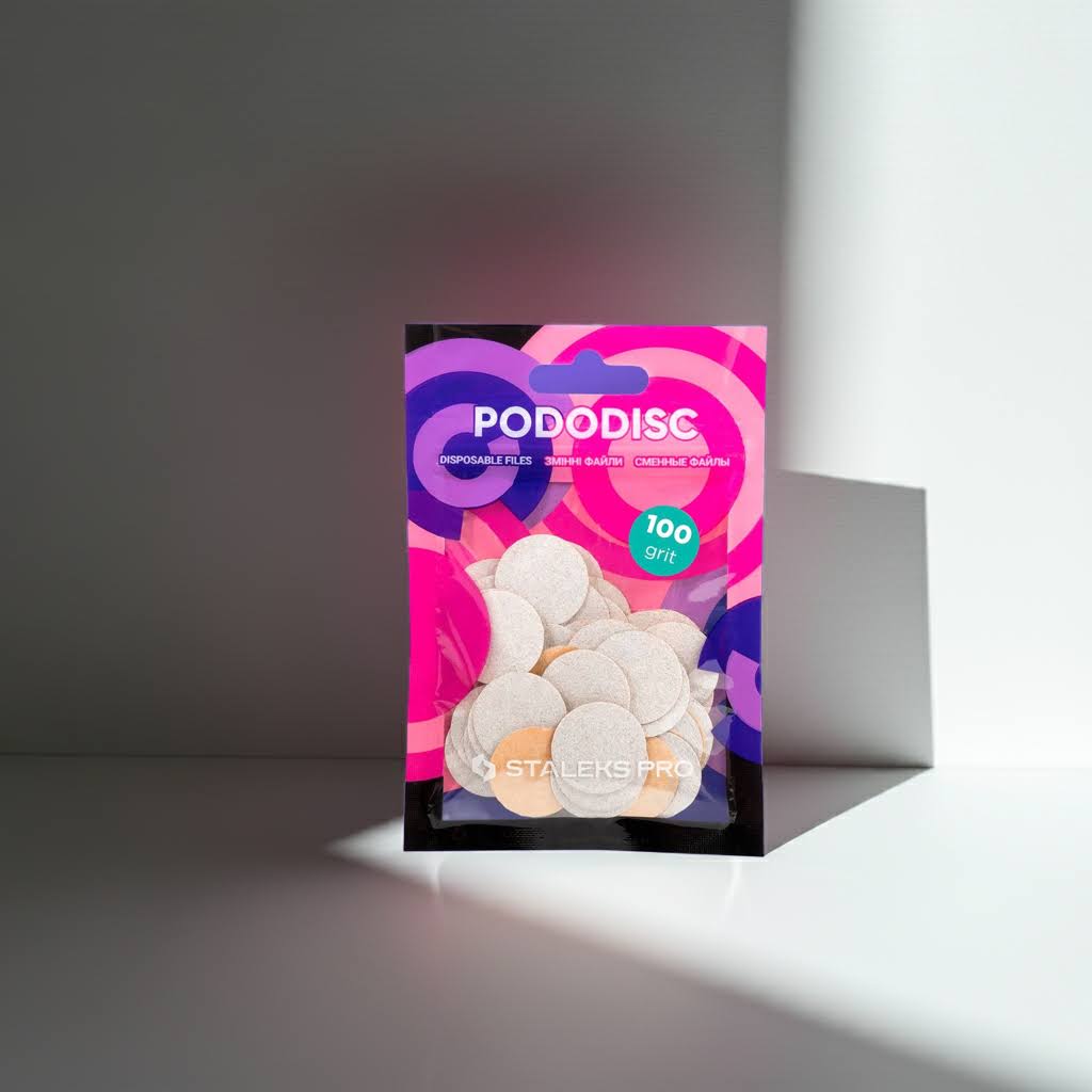 Disposable white files for pedicure disc PODODISC M EXPERT 100 grit (50 pcs) - STALEKS