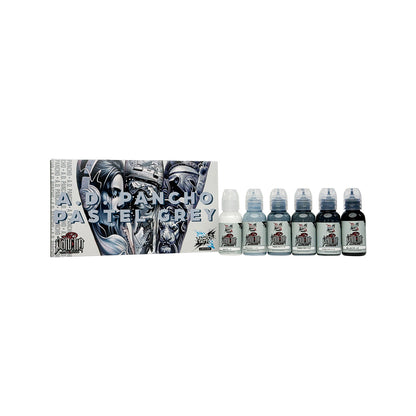 Weltberühmte Limitless Tattoo Tinte - A.D. Pancho Pastel Grau Set v2 - 6x 30 ml