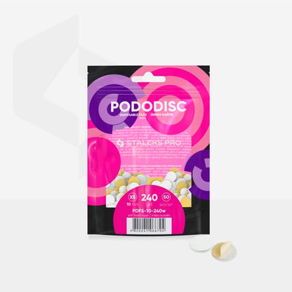 Jednorázové bílé pilníky na měkké pěnové vrstvě na pedikérský kotouč PODODISC XS EXPERT zrnitost 240 (50 ks) - STALEKS