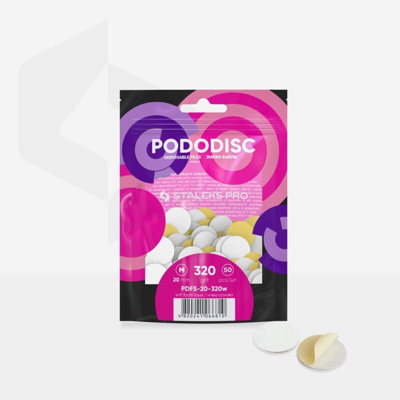 Disposable white files on soft foam layer for pedicure disc PODODISC M EXPERT 320 grit (50 pcs) - STALEKS
