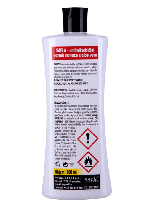 SAELA - antimikrobiální čisticí roztok na ruce s aloe vera - 500 ml