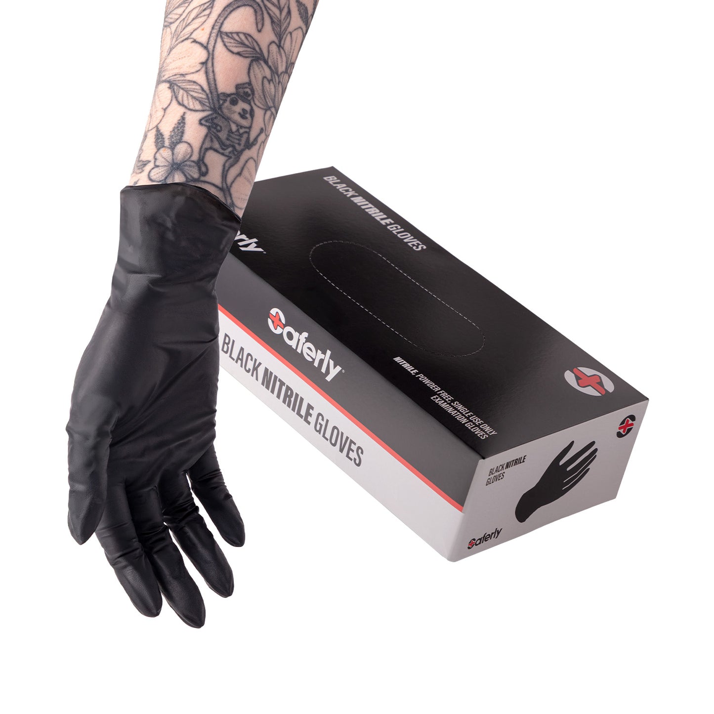 Schachtel mit 100 Saferly schwarzen Nitrilhandschuhen - Karton mit 10 Schachteln