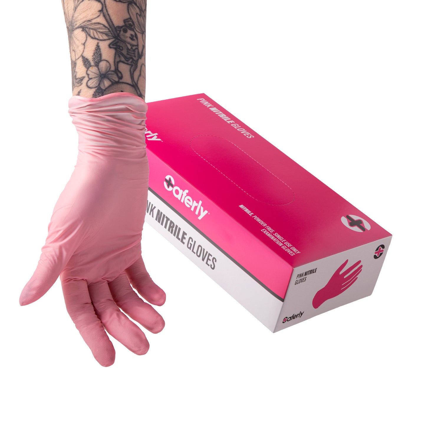 Schachtel mit 100 Saferly Pink Nitrilhandschuhen – Karton mit 10 Schachteln