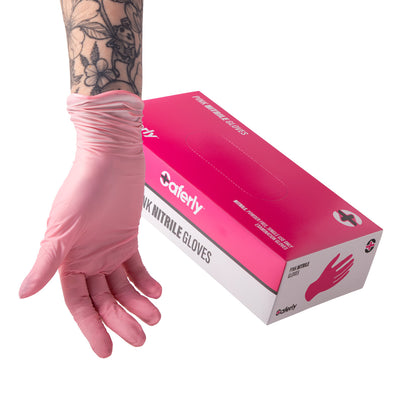 Schachtel mit 100 Saferly Pink Nitrilhandschuhen – Karton mit 10 Schachteln