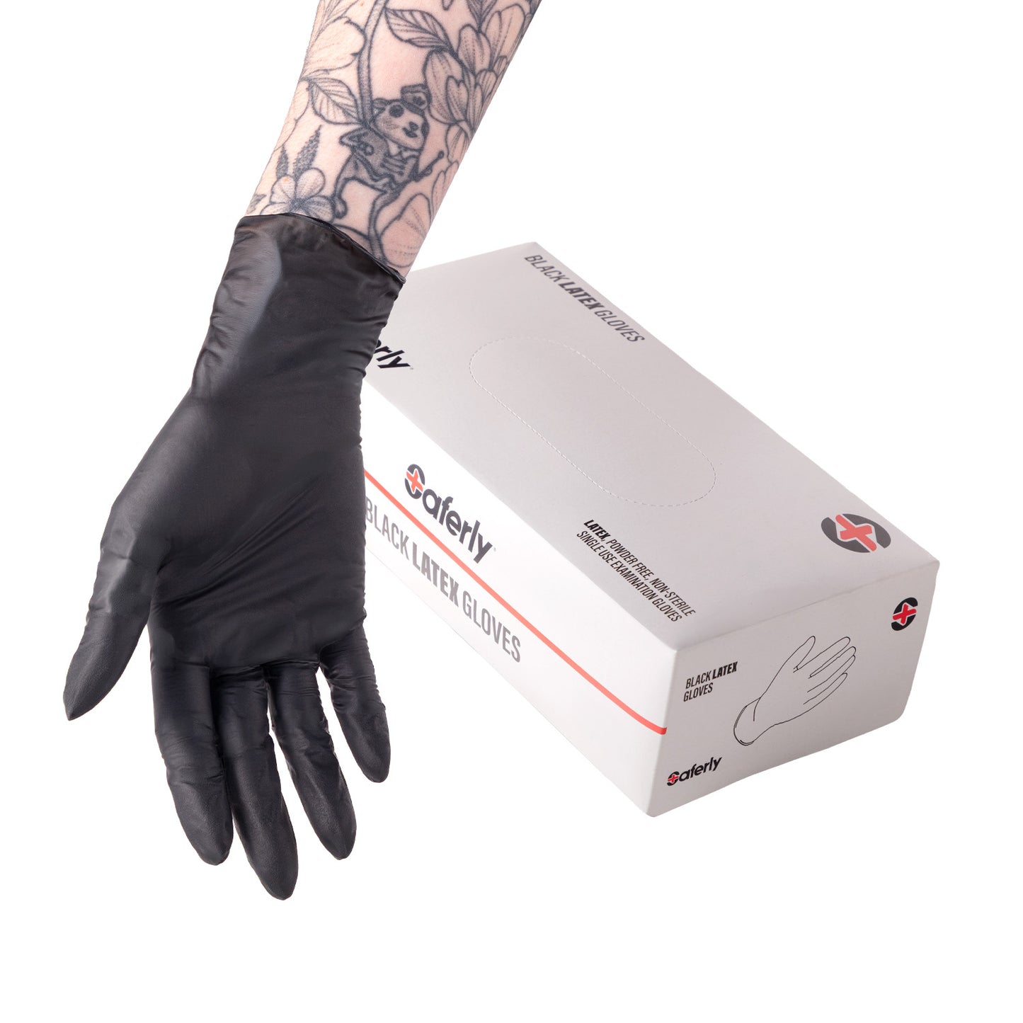 Schachtel mit 100 schwarzen Latexhandschuhen von Saferly - Karton mit 10 Schachteln