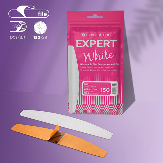 Jednorázové bílé pilníky na pilník s půlměsícem EXPERT 42 150 zrnitost (50 ks) - STALEKS