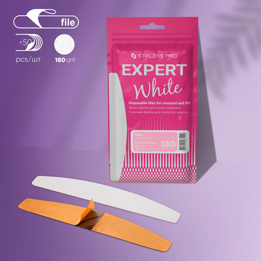 Jednorázové bílé pilníky na pilník s půlměsícem EXPERT 42 180 zrnitost (50 ks) - STALEKS