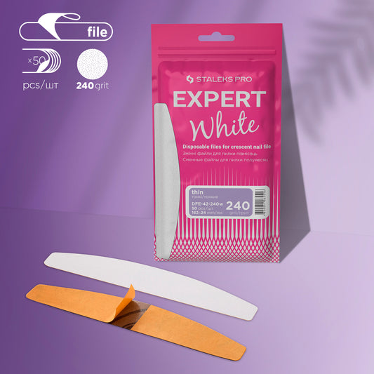 Jednorázové bílé pilníky na půlměsícový pilník na nehty EXPERT 42 240 zrnitost (50 ks) - STALEKS