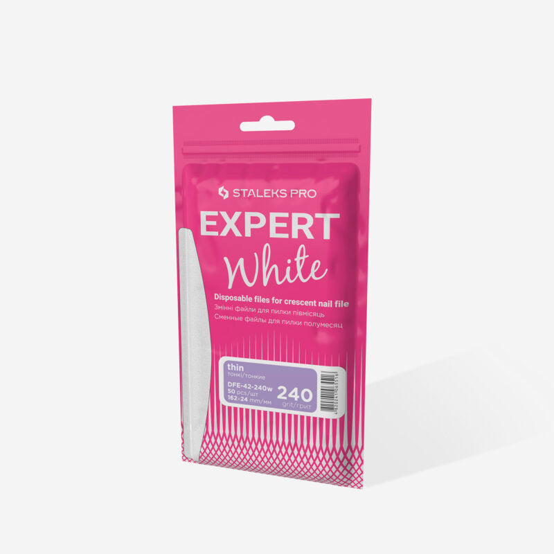 Jednorázové bílé pilníky na půlměsícový pilník na nehty EXPERT 42 240 zrnitost (50 ks) - STALEKS