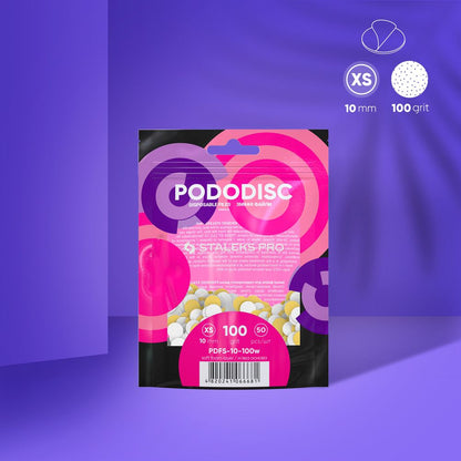 Jednorázové bílé pilníky na měkké pěnové vrstvě na pedikérský kotouč PODODISC XS EXPERT zrnitost 100 (50 ks) - STALEKS