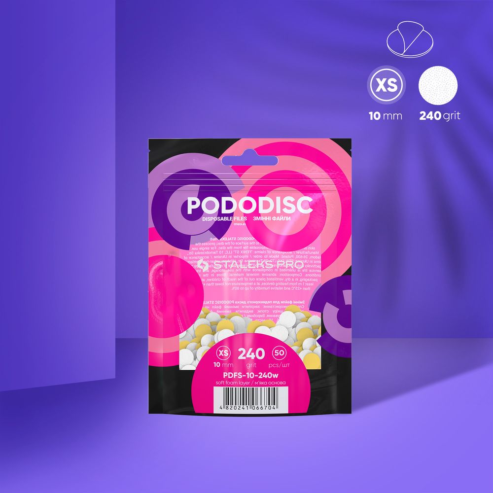 Jednorázové bílé pilníky na měkké pěnové vrstvě na pedikérský kotouč PODODISC XS EXPERT zrnitost 240 (50 ks) - STALEKS
